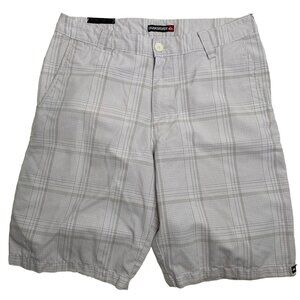 Quiksilver Skater Chino Shorts 32 White Checkered Flat Front Pockets Button Zip